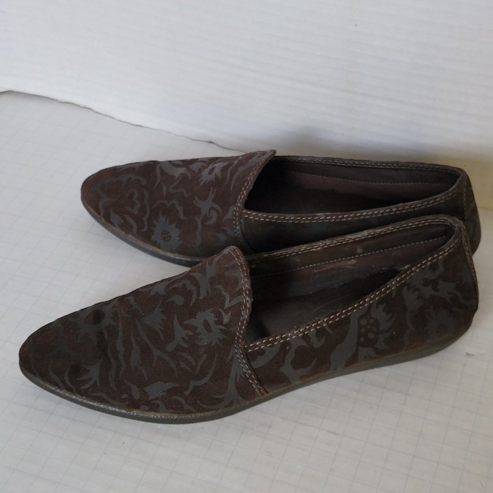 The FLEXX Vera Pelle Suede Leather Flat Women Slip On Shoes Floral Embossed 8 39